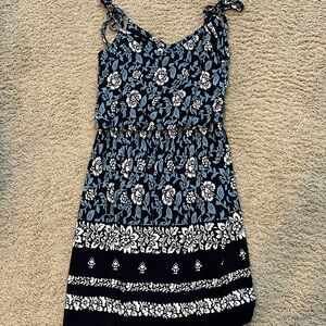LOFT Black and White Spaghetti Strap Sundress medium petite